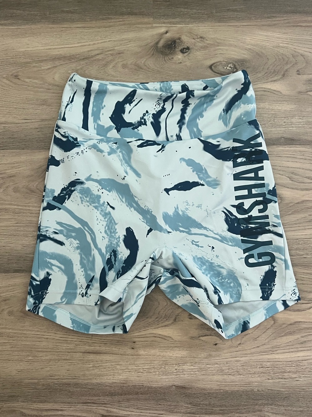 Gymshark Light Blue Marble High-Rise scrunch Shorts